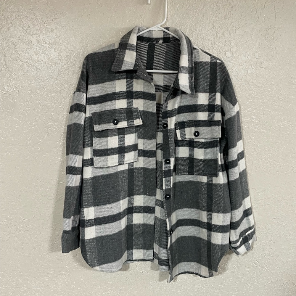 Gray and white plaid shacket